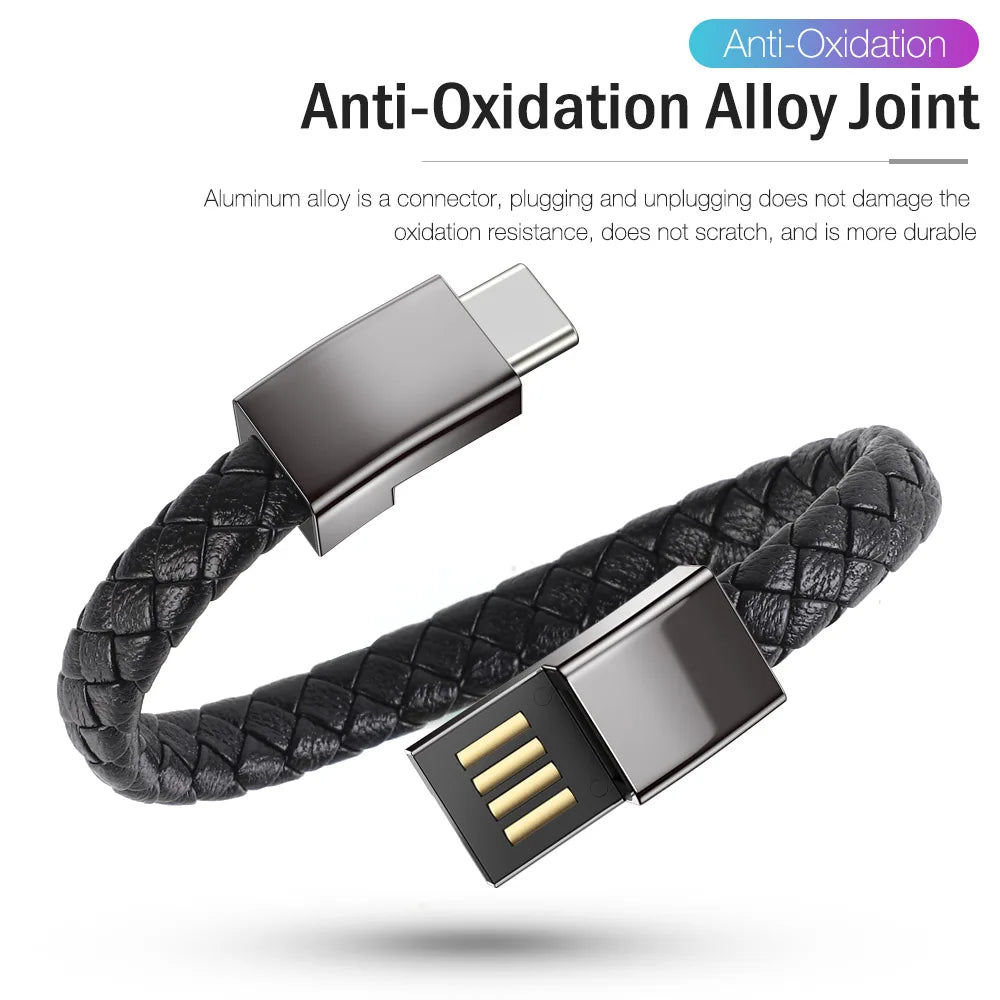 Bracelet USB Charging Cable Outdoor Portable Leather Mini Micro USB C Charger Data Cable For iPhone Samsung HUAWEI Xiaomi Redmi