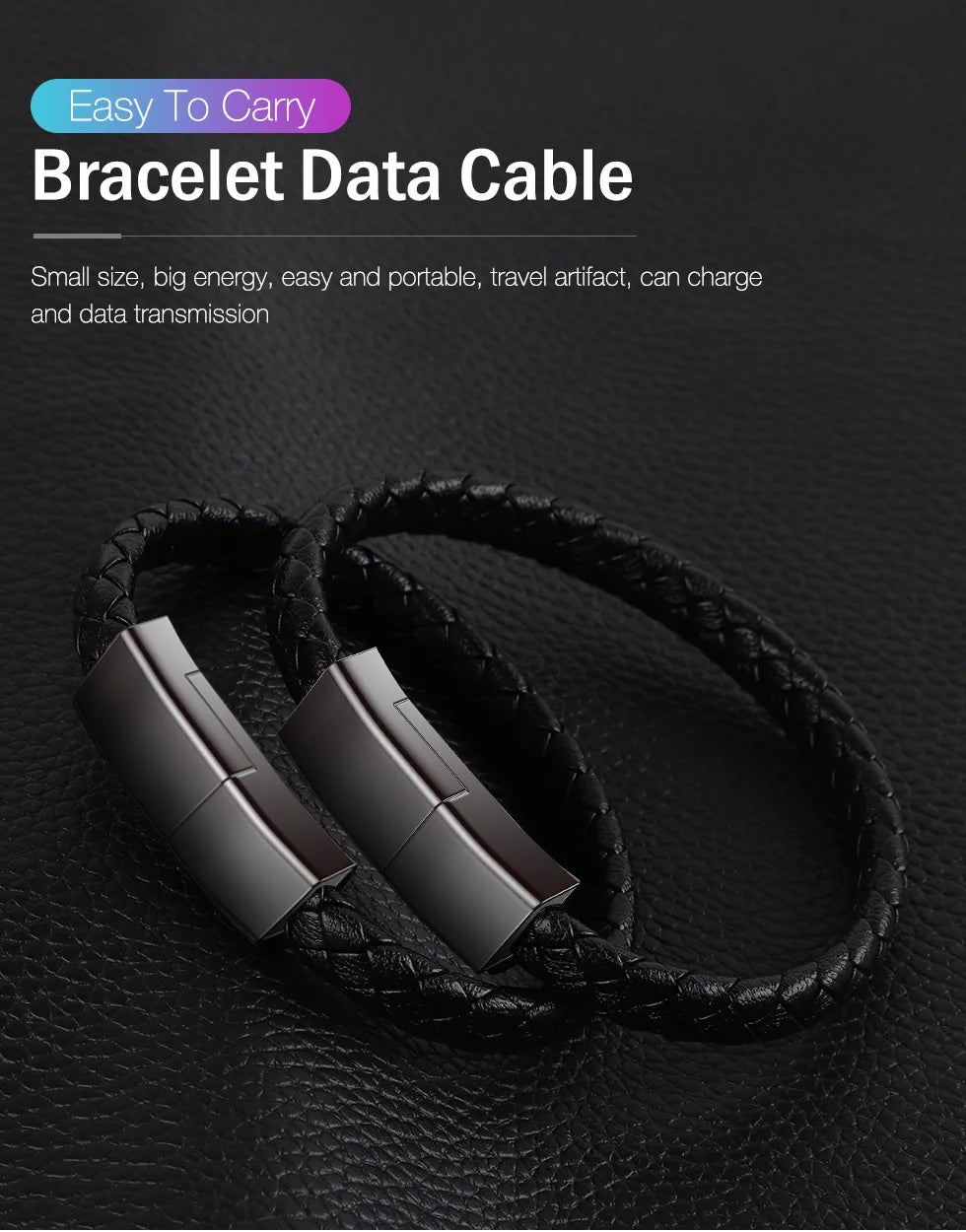 Bracelet USB Charging Cable Outdoor Portable Leather Mini Micro USB C Charger Data Cable For iPhone Samsung HUAWEI Xiaomi Redmi