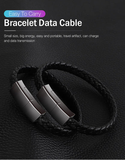Bracelet USB Charging Cable Outdoor Portable Leather Mini Micro USB C Charger Data Cable For iPhone Samsung HUAWEI Xiaomi Redmi