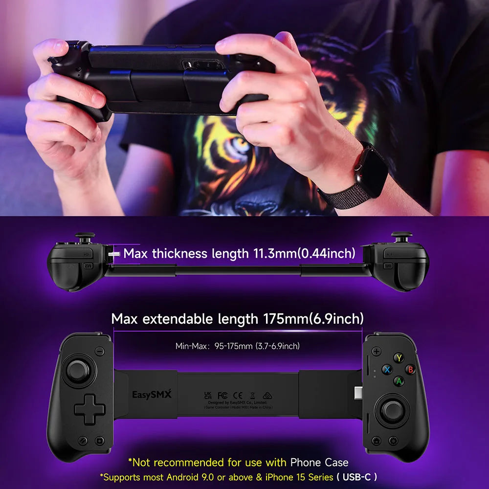 EasySMX M10 Type C Mobile Phone Controller for Android Phone, Xbox Game Pass, iPhone 15, Hall Effect Triggers Joysticks