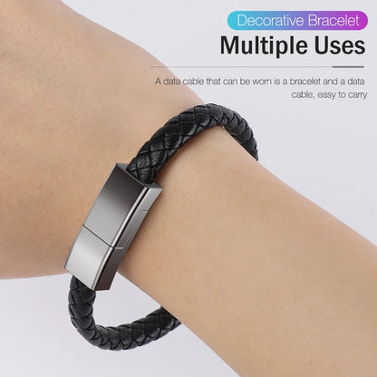 Bracelet USB Charging Cable Outdoor Portable Leather Mini Micro USB C Charger Data Cable For iPhone Samsung HUAWEI Xiaomi Redmi
